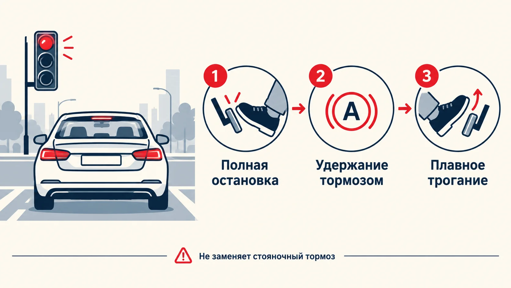 Инфографика: цикл работы Auto Hold после остановки автомобиля