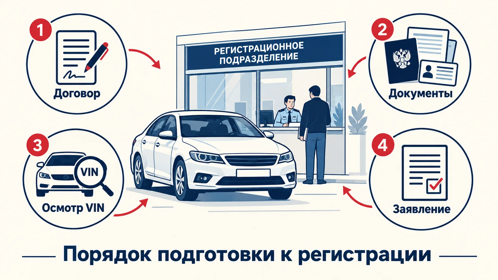 Инфографика: четыре шага подготовки к постановке автомобиля на учёт