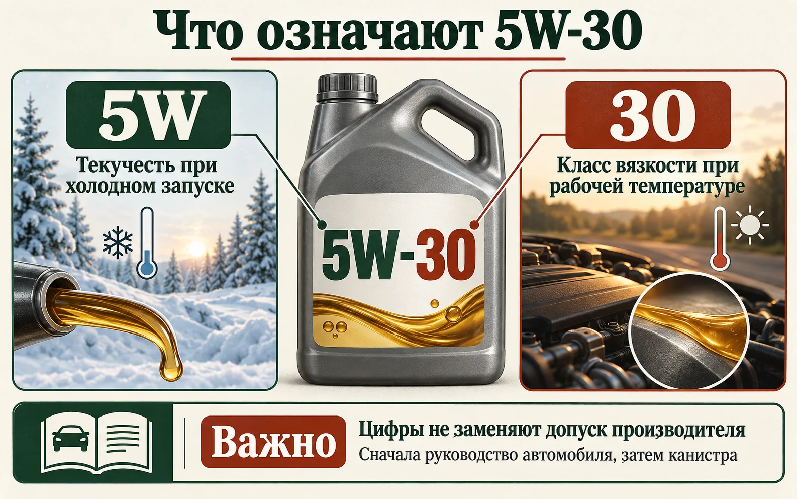 Инфографика с объяснением маркировки моторного масла 5W-30