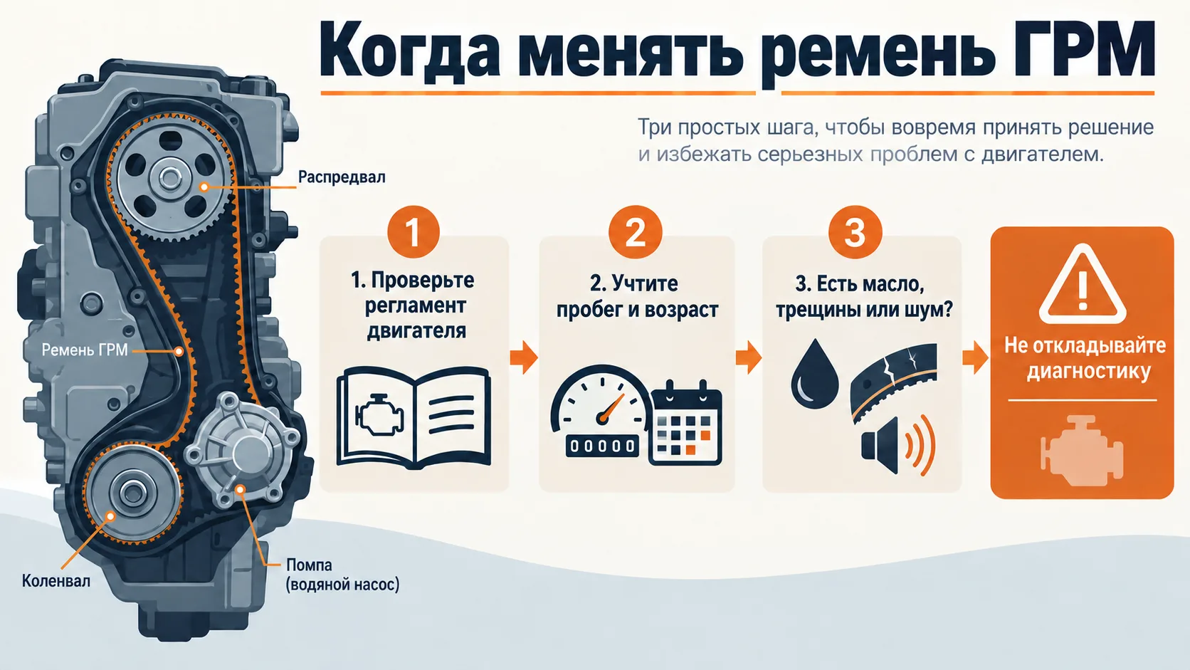 Инфографика: как определить срок замены ремня ГРМ