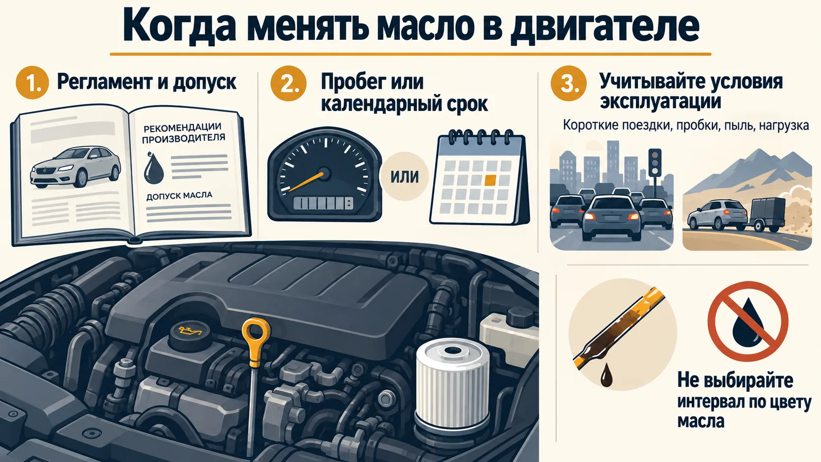 Инфографика: как определить срок замены масла в двигателе