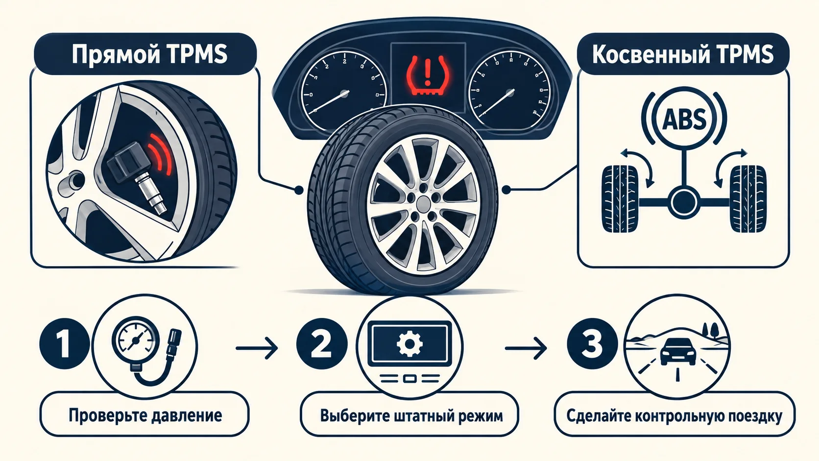 Инфографика: выбор сценария настройки прямой и косвенной системы TPMS