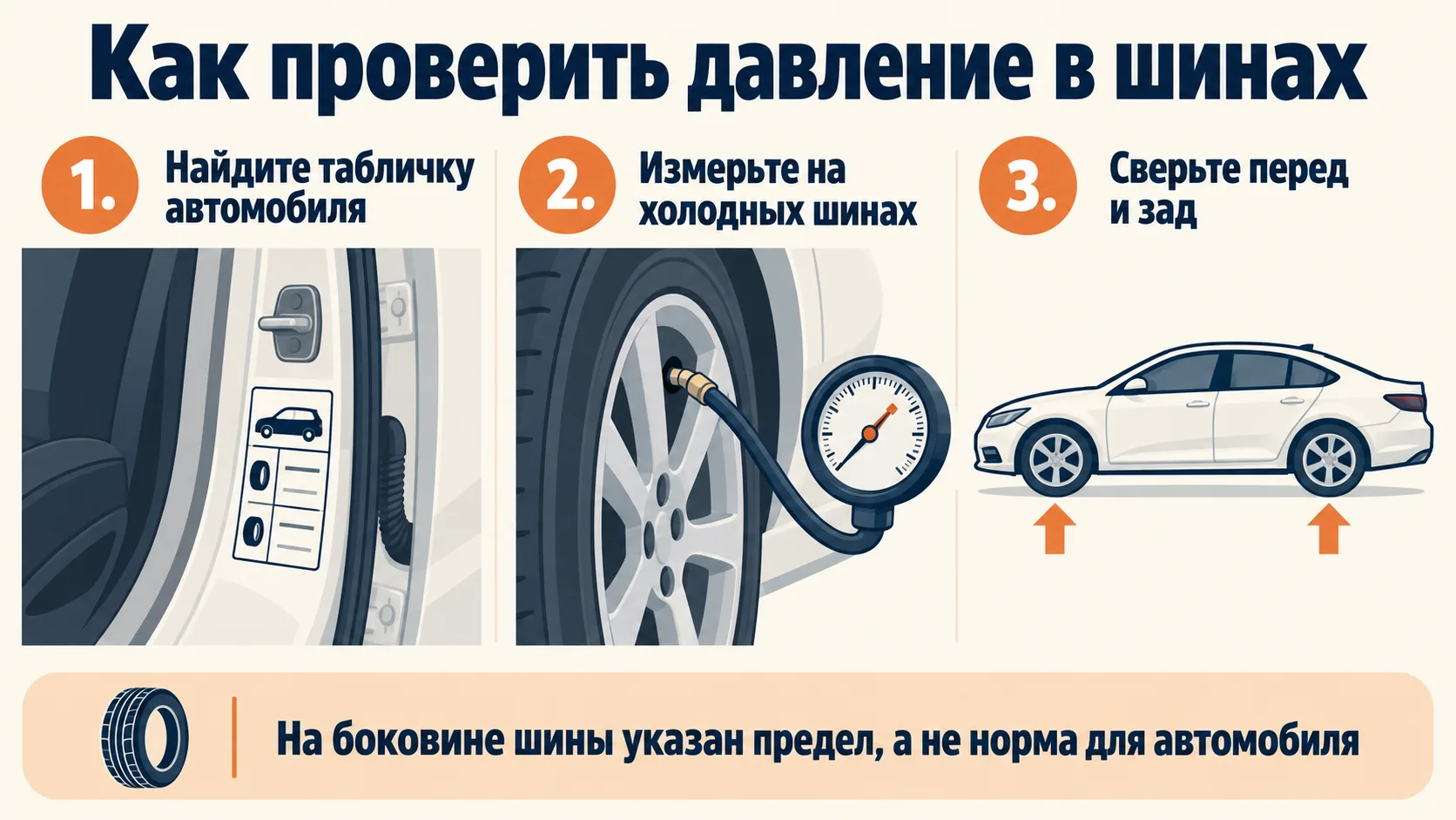 Инфографика: как проверить давление в шинах