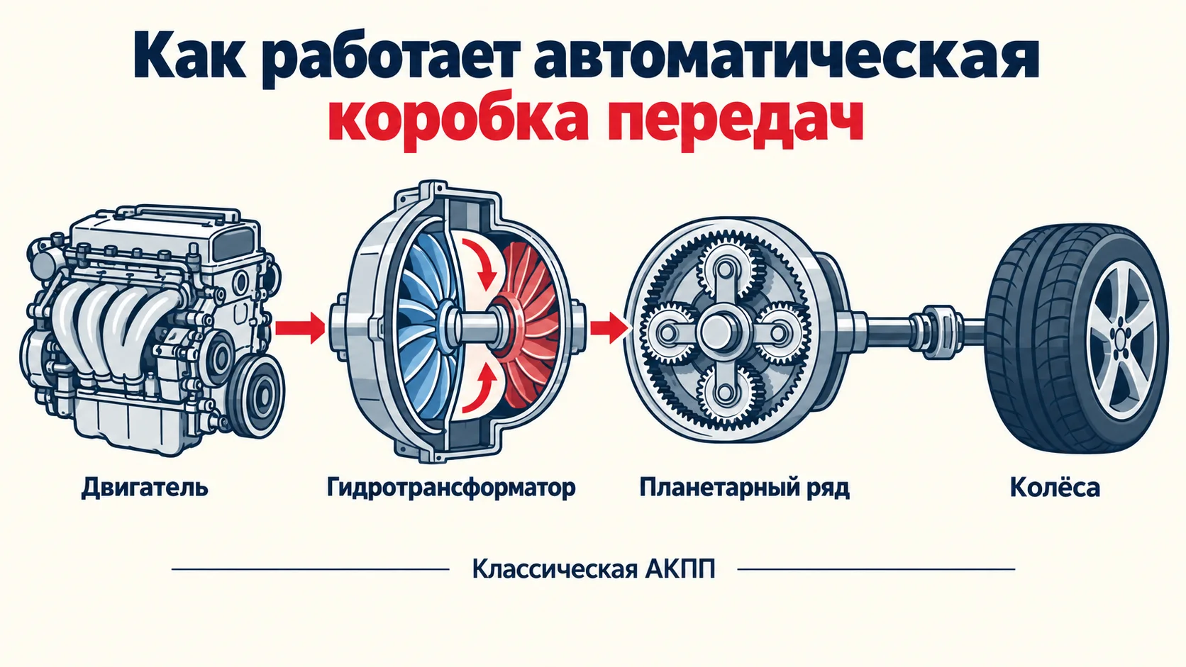 Инфографика: передача момента в классической автоматической коробке