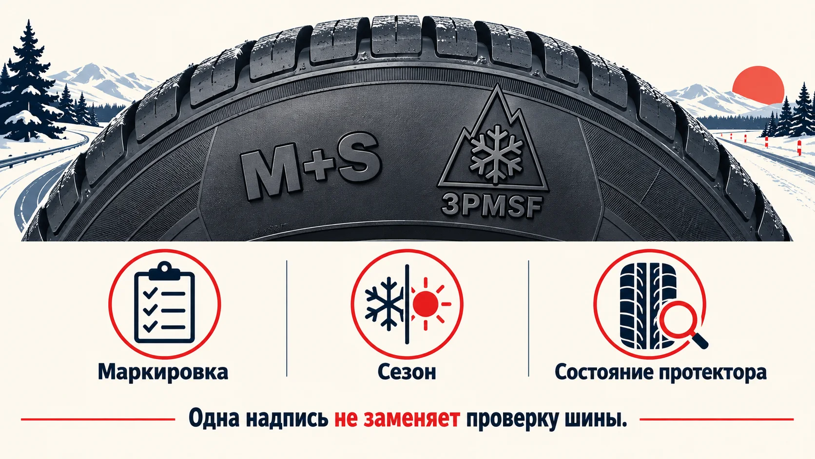 Инфографика: отличие маркировки M+S от символа 3PMSF на шине