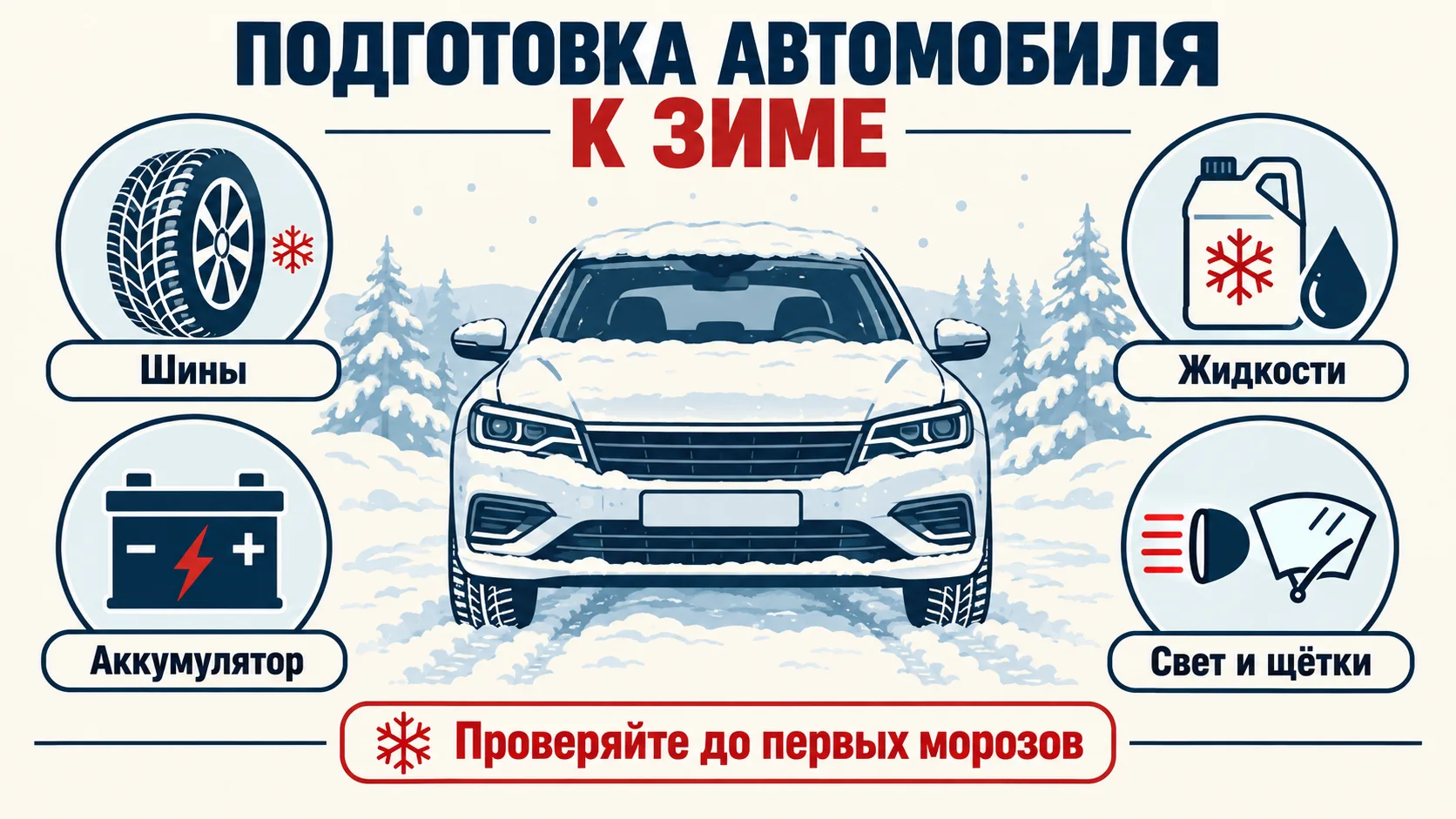 Инфографика: четыре группы подготовки автомобиля к зиме