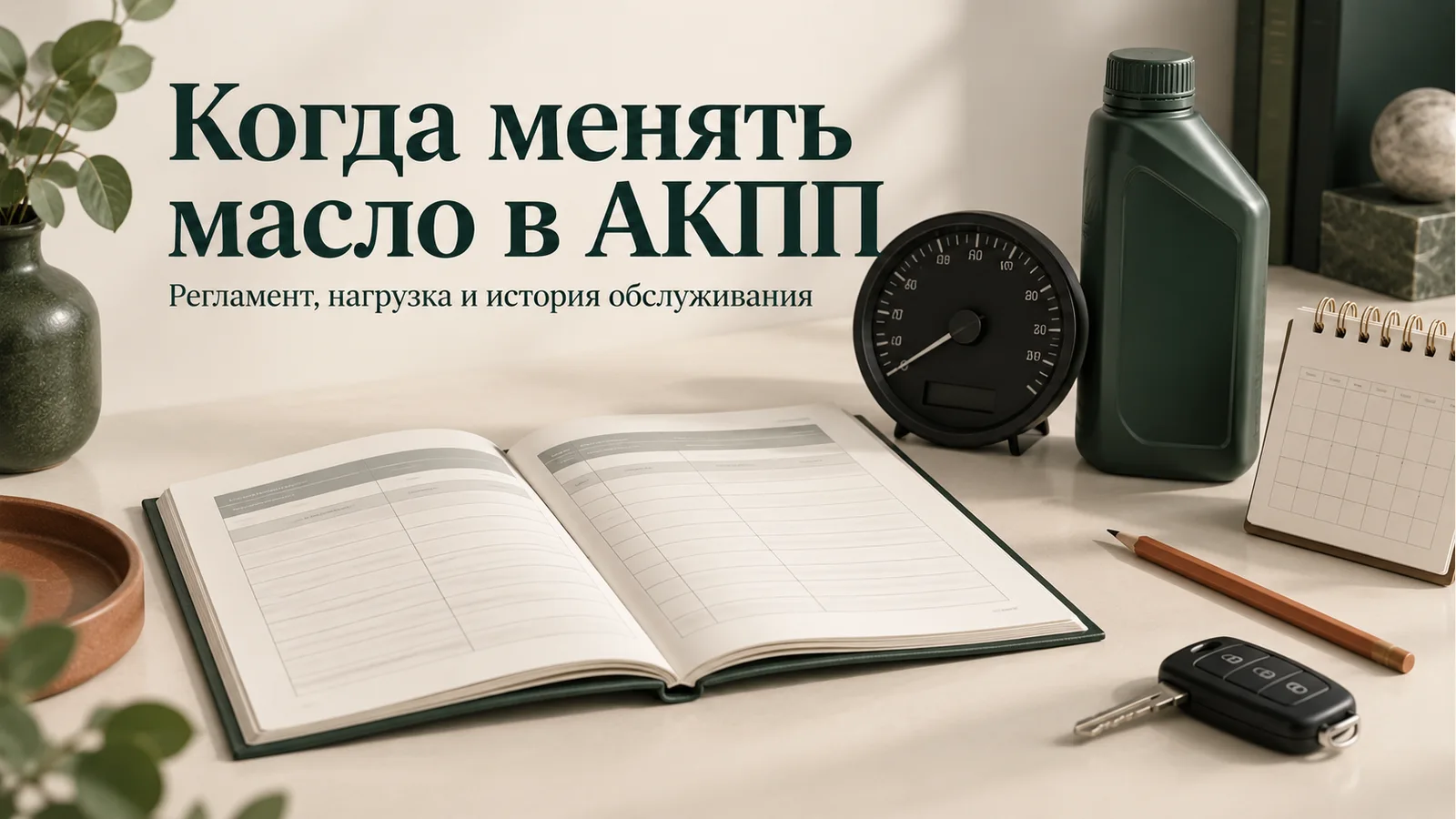 Сервисная книжка, календарь и бутылка трансмиссионной жидкости для выбора интервала обслуживания